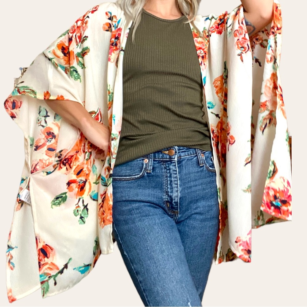 STACATTO Floral Hi Low Open Front Kimono Size Large